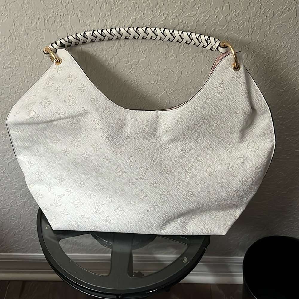Upcycled LV White Mahina Hobo Bag